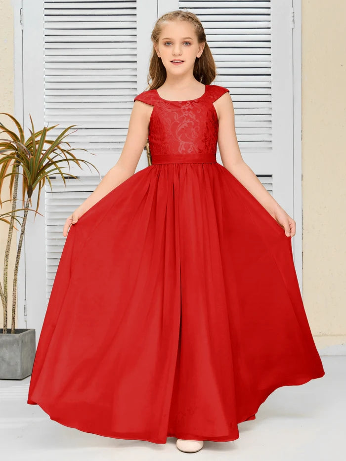 Floor-Length Pearl Pink Chiffon/Lace Junior Bridesmaid Dress/Girls dress Gidiondress