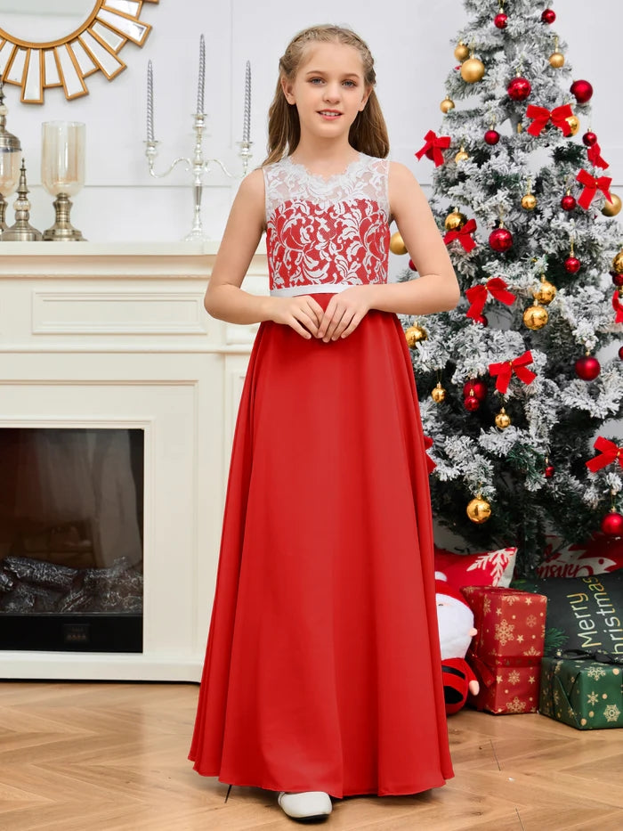 Floor-Length Chiffon/Satin/Lace Yellow Junior Bridesmaid Dress/Girls Birthday Dresses Gidiondress