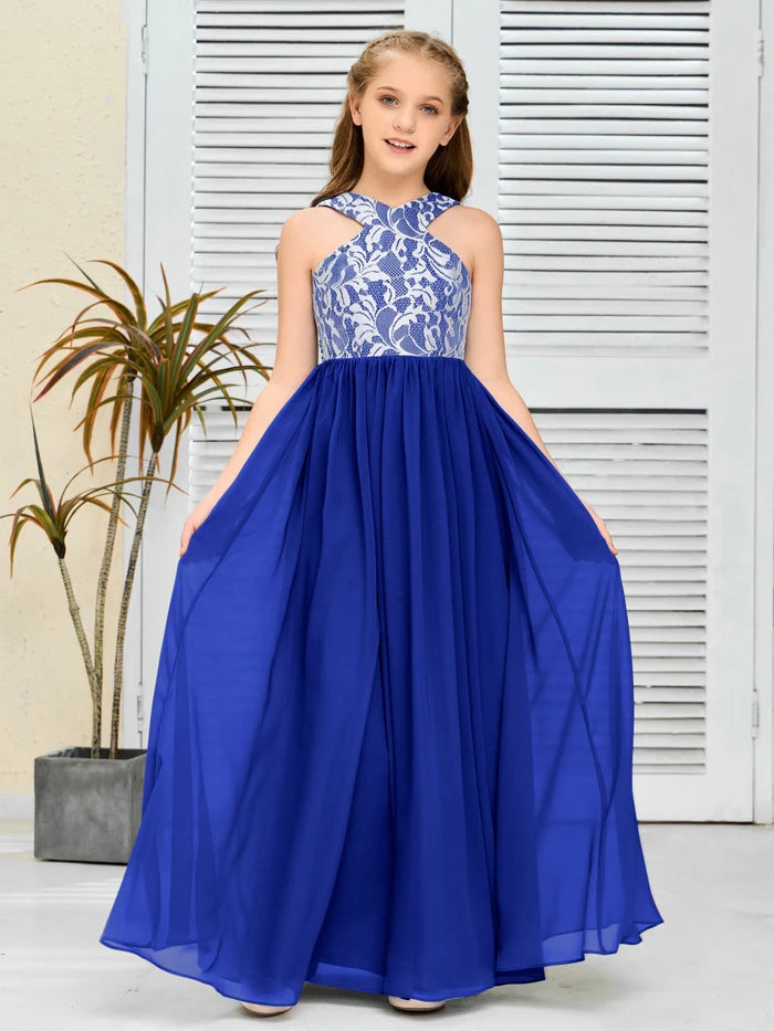 Halter Floor-Length Satin/Chiffon/Lace Junior Bridesmaid Dress/Girls Birthday Dresses Gidiondress