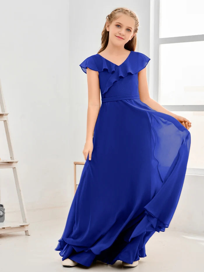 Floor-Length Chiffon Asymmetrical Junior Bridesmaid Dress/Girls Dress Gidiondress
