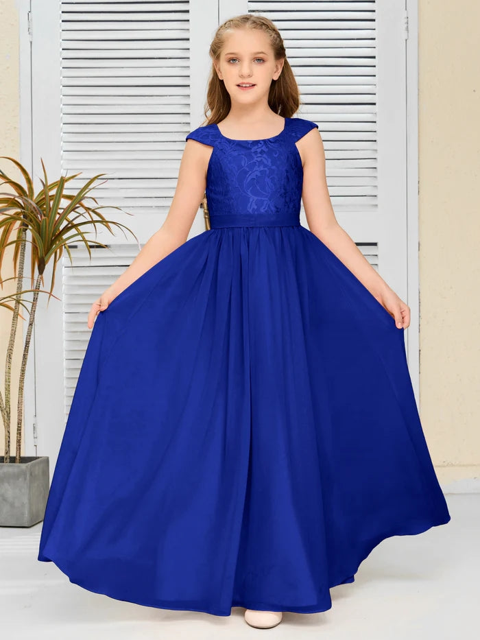 Floor-Length Pearl Pink Chiffon/Lace Junior Bridesmaid Dress/Girls dress Gidiondress
