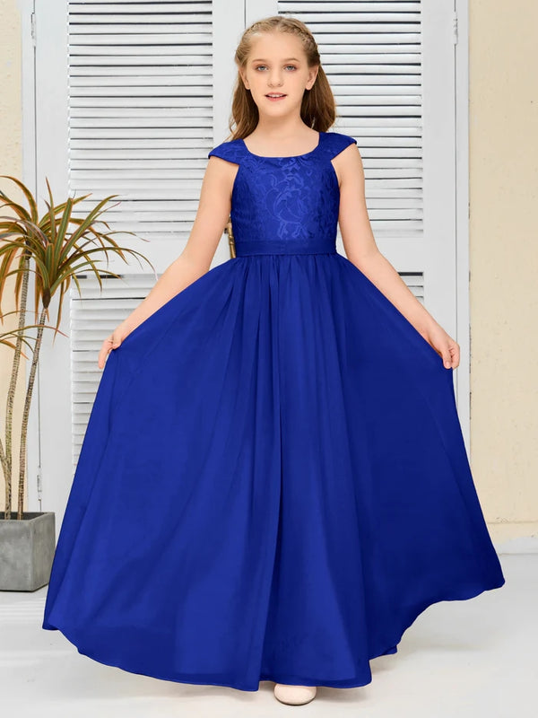 Floor-Length Pearl Pink Chiffon/Lace Junior Bridesmaid Dress/Girls dress Gidiondress