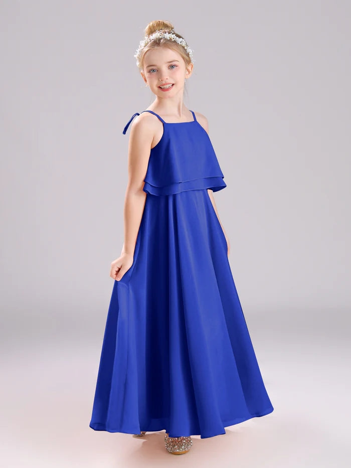 Girls Birthday Dresses Square Neck Spaghetti Straps Chiffon Floor-Length Junior Bridesmaid Dress/Party Dresses Gidiondress