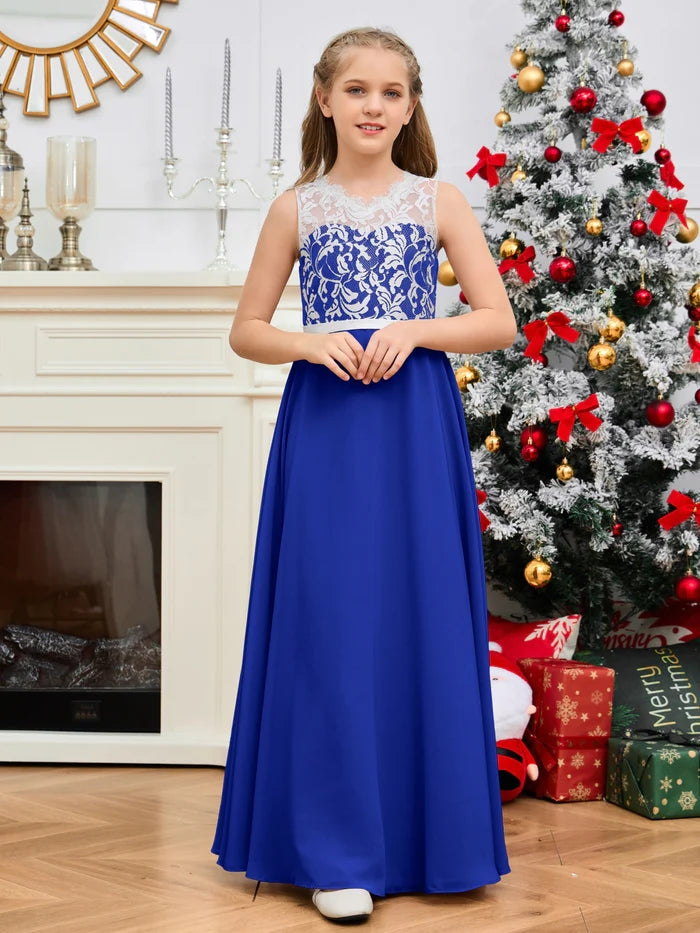 Floor-Length Chiffon/Satin/Lace Yellow Junior Bridesmaid Dress/Girls Birthday Dresses Gidiondress