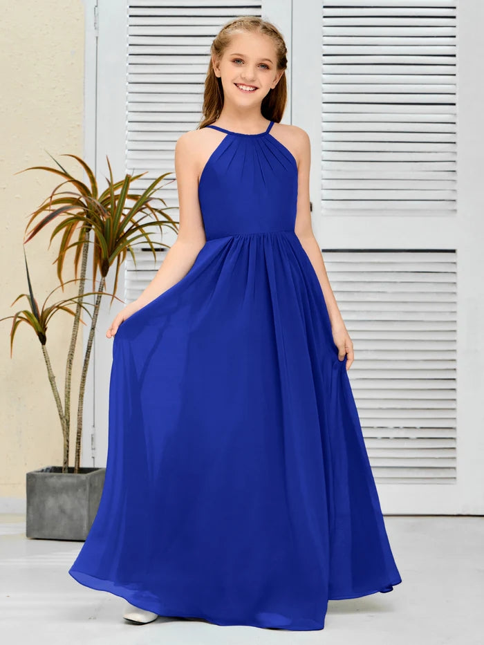 Halter Floor-Length Chiffon Simple Junior Bridesmaid Dress/Girls dress Gidiondress