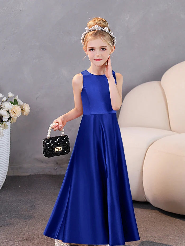 Girls Birthday Dresses Simple Sleeveless Satin Floor-Length Junior Bridesmaid Dress Gidiondress