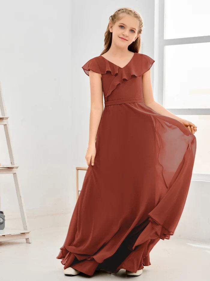 Floor-Length Chiffon Asymmetrical Junior Bridesmaid Dress/Girls Dress Gidiondress