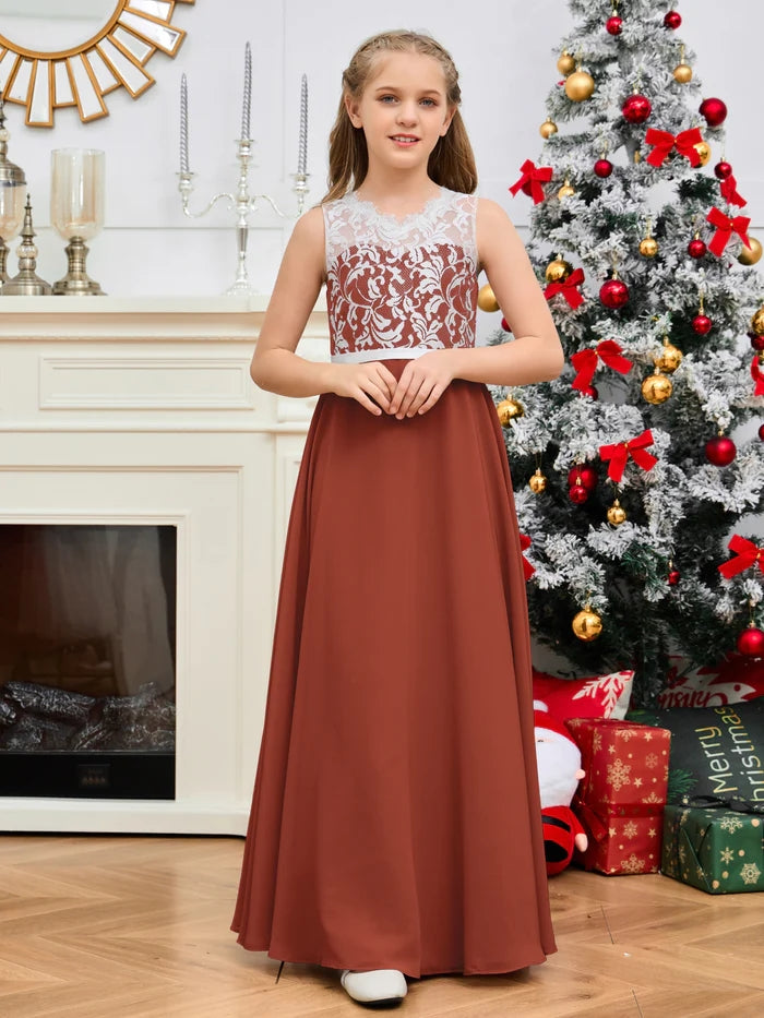 Floor-Length Chiffon/Satin/Lace Yellow Junior Bridesmaid Dress/Girls Birthday Dresses Gidiondress
