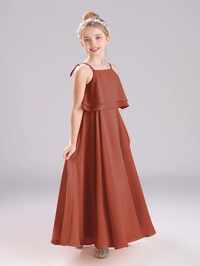 Girls Birthday Dresses Square Neck Spaghetti Straps Chiffon Floor-Length Junior Bridesmaid Dress/Party Dresses Gidiondress Rust 12M