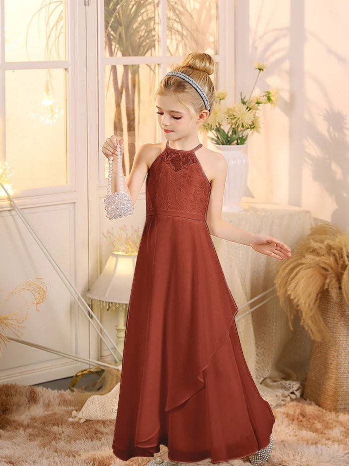 First Communion A Line Chiffon Floor-Length Dusty Sage Junior Bridesmaid Dress Gidiondress