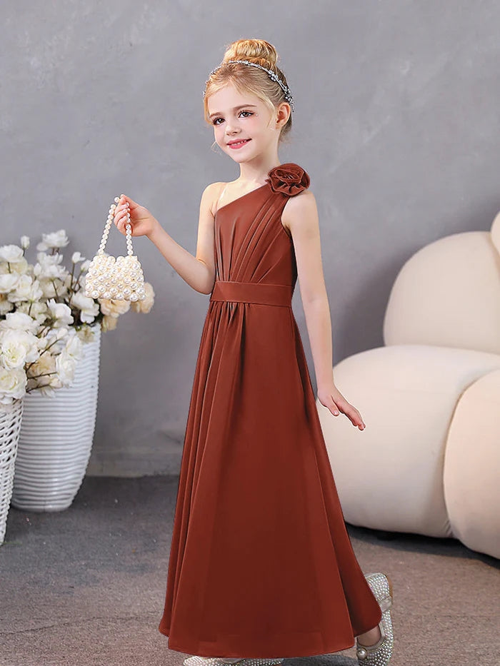 One-Shoulder Chiffon Floor-Length Junior Bridesmaid Dress/Party Dresses Gidiondress Rust 12M