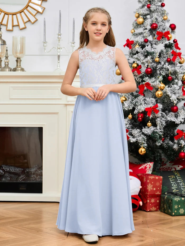 Floor-Length Chiffon/Satin/Lace Yellow Junior Bridesmaid Dress/Girls Birthday Dresses Gidiondress