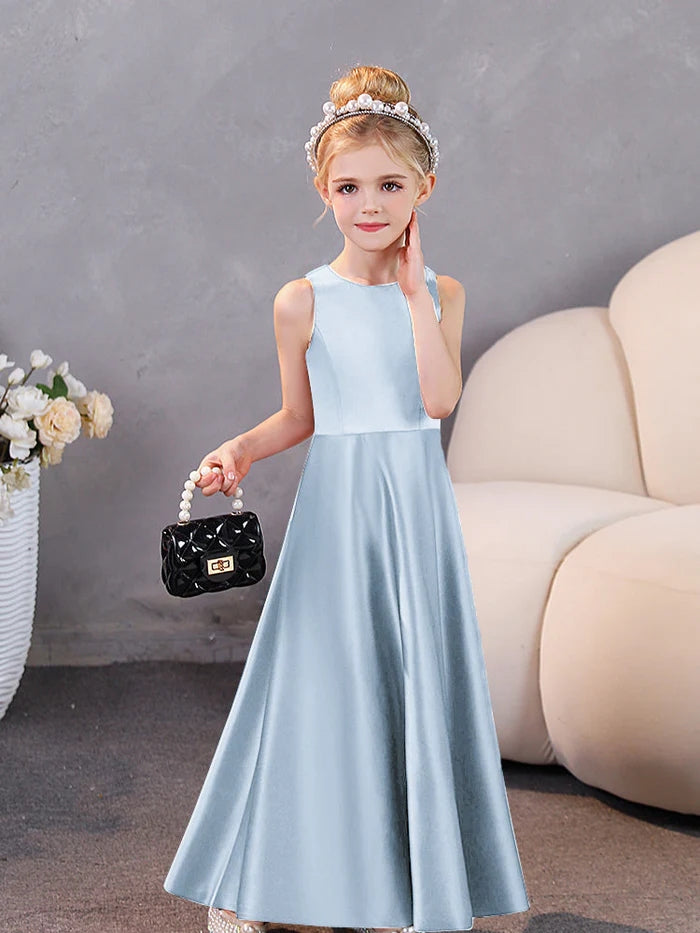 Girls Birthday Dresses Simple Sleeveless Satin Floor-Length Junior Bridesmaid Dress Gidiondress Sky Blue 12M