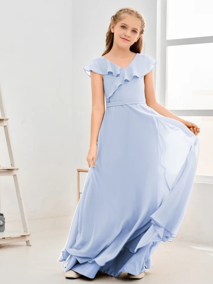 Floor-Length Chiffon Asymmetrical Junior Bridesmaid Dress/Girls Dress Gidiondress