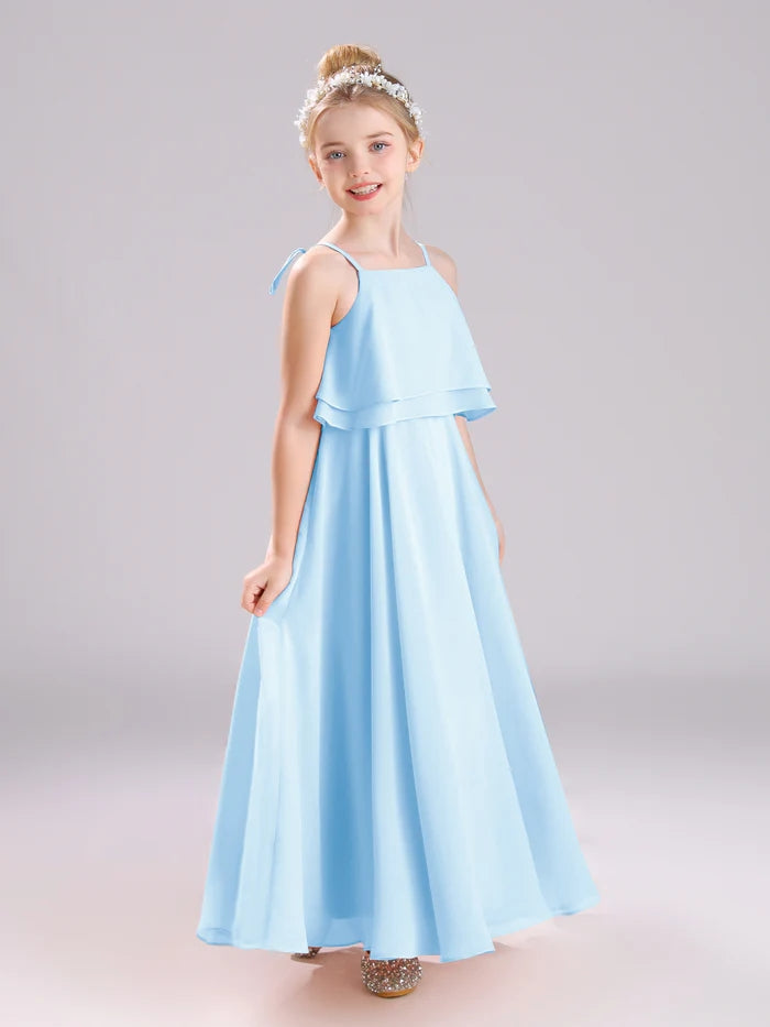 Girls Birthday Dresses Square Neck Spaghetti Straps Chiffon Floor-Length Junior Bridesmaid Dress/Party Dresses Gidiondress