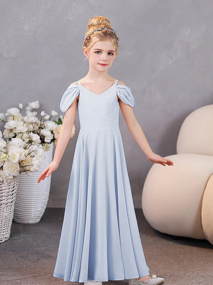 Girls Birthday Dresses V-Neck Chiffon Floor-Length Junior Bridesmaid Dress/Party Dresses Gidiondress