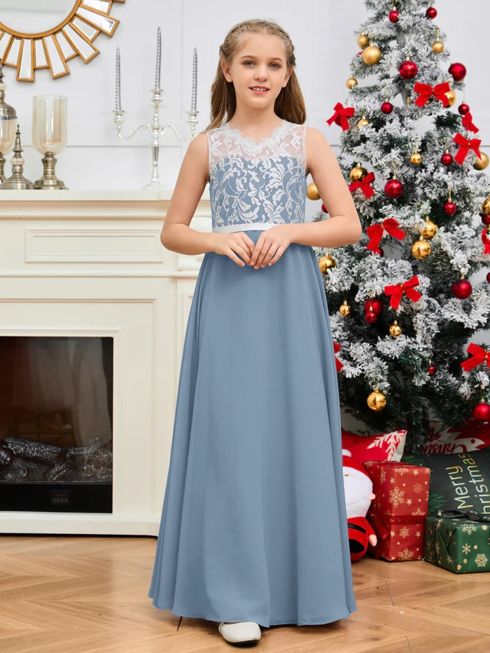 Floor-Length Chiffon/Satin/Lace Yellow Junior Bridesmaid Dress/Girls Birthday Dresses Gidiondress