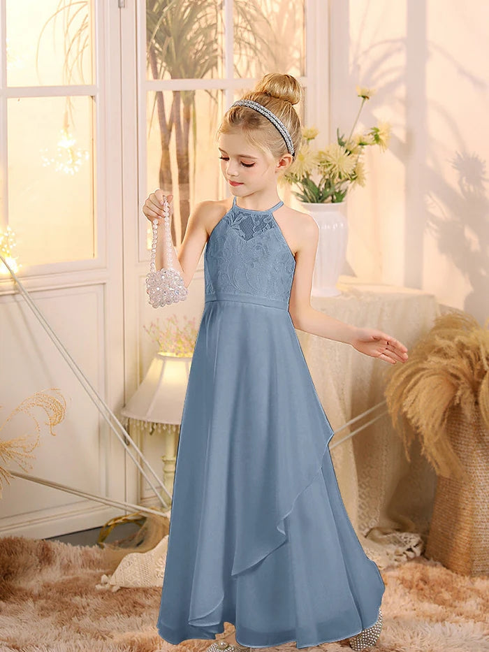 First Communion A Line Chiffon Floor-Length Dusty Sage Junior Bridesmaid Dress Gidiondress