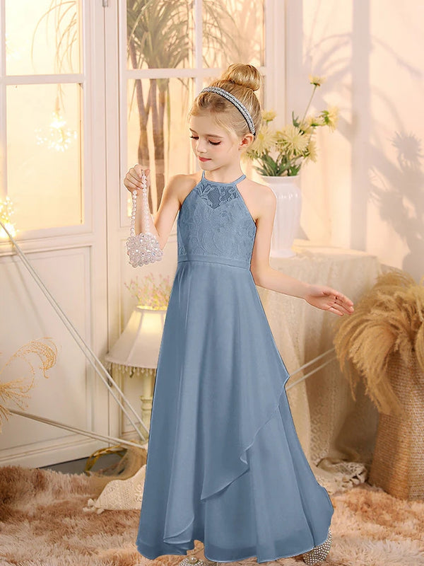 First Communion A Line Chiffon Floor-Length Dusty Sage Junior Bridesmaid Dress Gidiondress