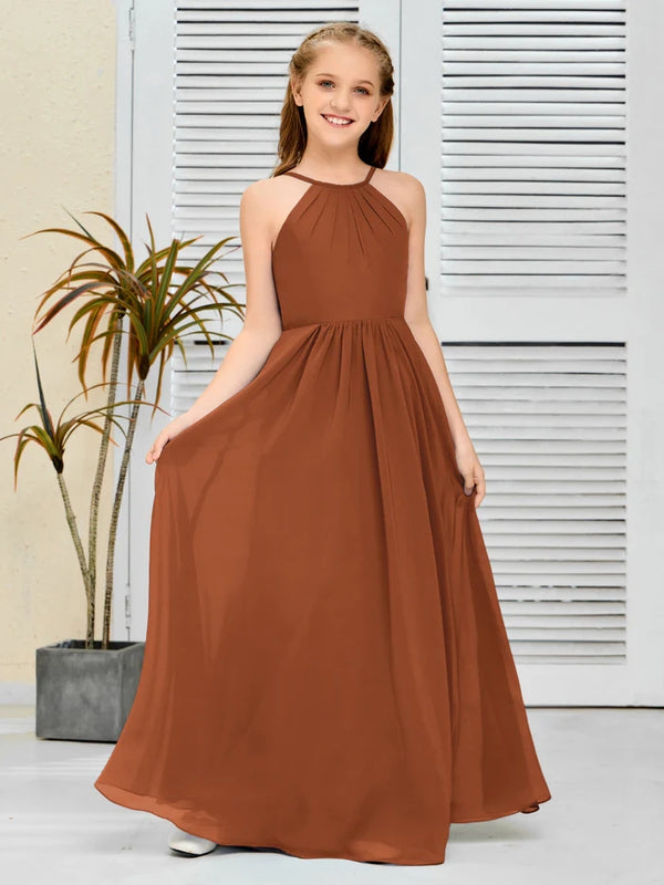 Halter Floor-Length Chiffon Simple Junior Bridesmaid Dress/Girls dress Gidiondress Terracotta 12M