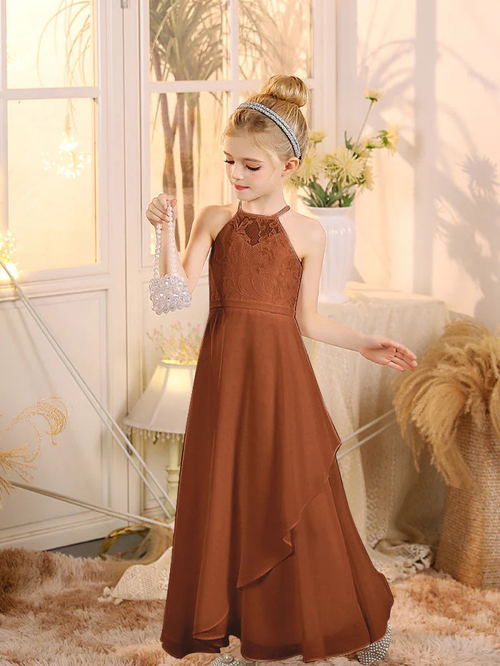 First Communion A Line Chiffon Floor-Length Dusty Sage Junior Bridesmaid Dress Gidiondress