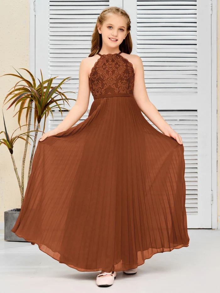 Floor-Length Lace/Chiffon Junior Bridesmaid Dress/Girls Birthday Dresses Gidiondress Terracotta 12M
