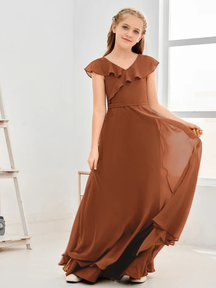 Floor-Length Chiffon Asymmetrical Junior Bridesmaid Dress/Girls Dress Gidiondress