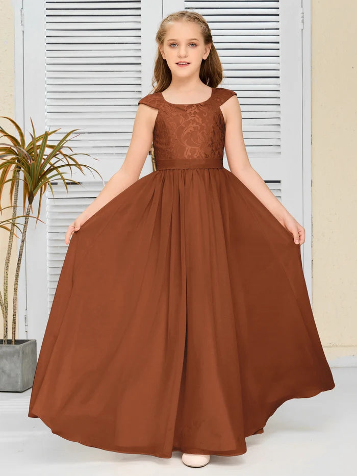 Floor-Length Pearl Pink Chiffon/Lace Junior Bridesmaid Dress/Girls dress Gidiondress Terracotta 12M