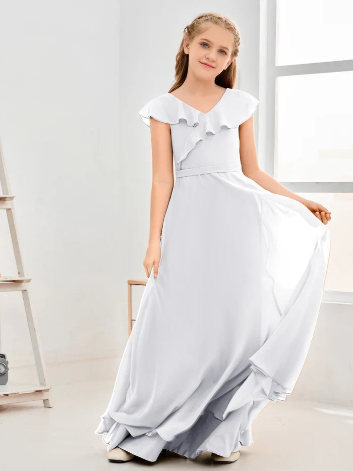 Floor-Length Chiffon Asymmetrical Junior Bridesmaid Dress/Girls Dress Gidiondress
