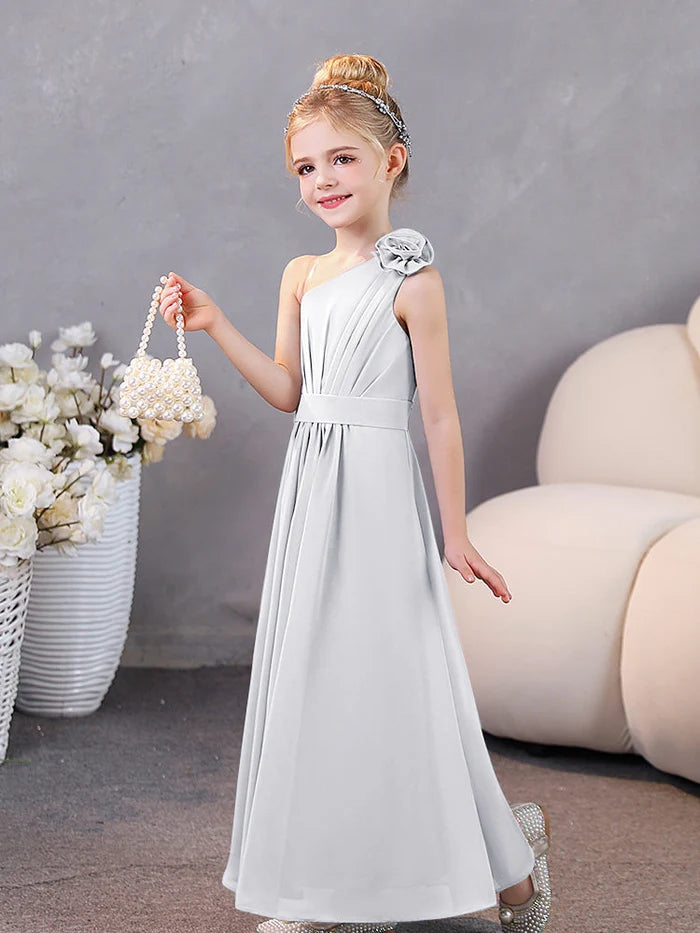 One-Shoulder Chiffon Floor-Length Junior Bridesmaid Dress/Party Dresses Gidiondress