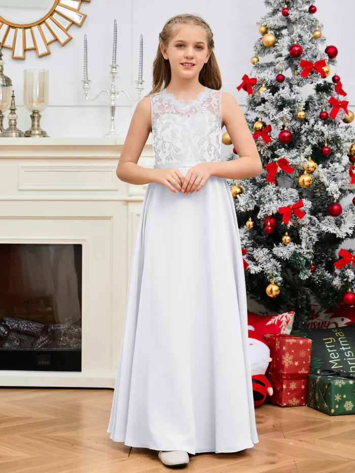 Floor-Length Chiffon/Satin/Lace Yellow Junior Bridesmaid Dress/Girls Birthday Dresses Gidiondress