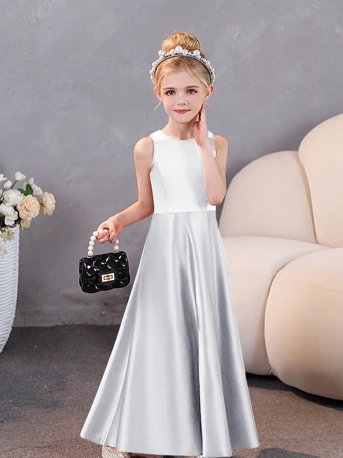 Girls Birthday Dresses Simple Sleeveless Satin Floor-Length Junior Bridesmaid Dress Gidiondress