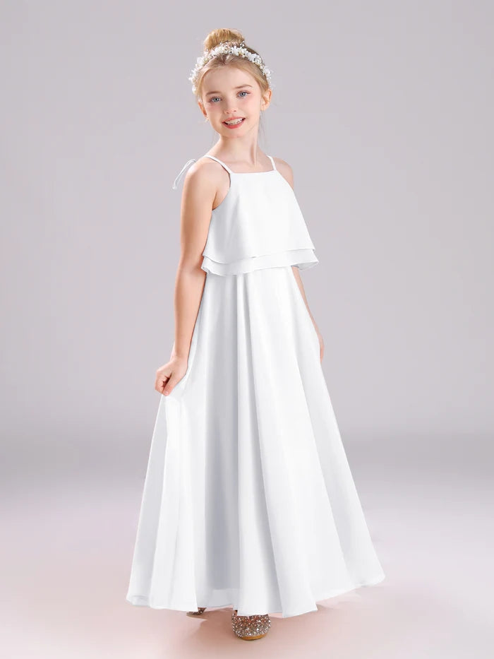 Girls Birthday Dresses Square Neck Spaghetti Straps Chiffon Floor-Length Junior Bridesmaid Dress/Party Dresses Gidiondress