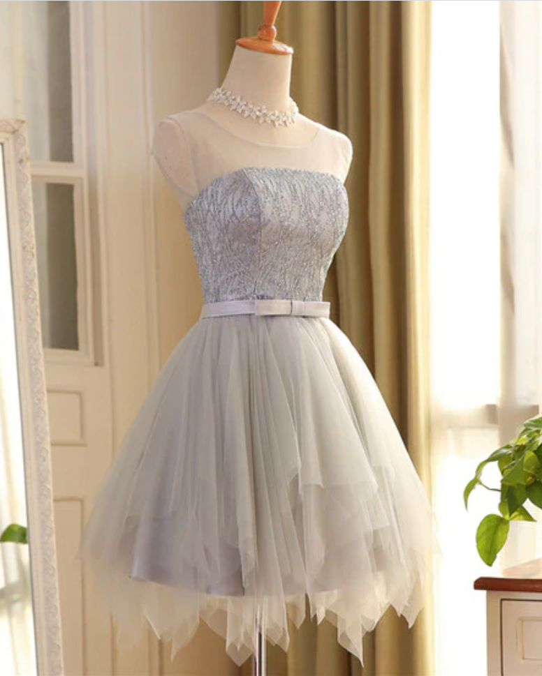 Homecoming Dress Silver Bowknot Lace-up Short Prom Dress Party Dress BabaMila
