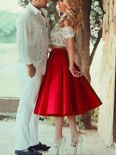 Homecoming Dress Tea-length Short Sleeve Short Prom Dress Party Dress Homecoming Dress BabaMila