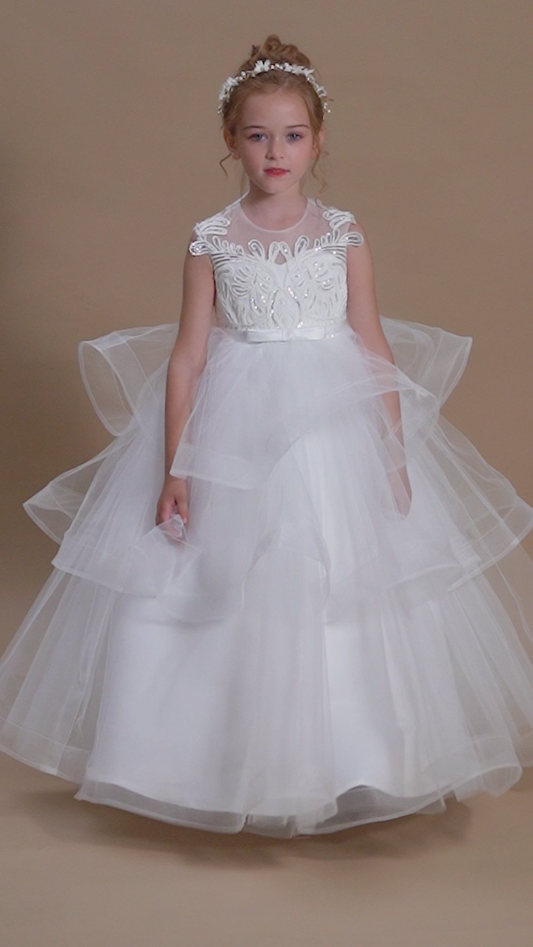 Girl's Cake Dresses Sleeveless Scoop Neck Floor-Length Satin/Lace/Tulle Flower Girl Dresses With Belt/Appliques Girls Gidiondress