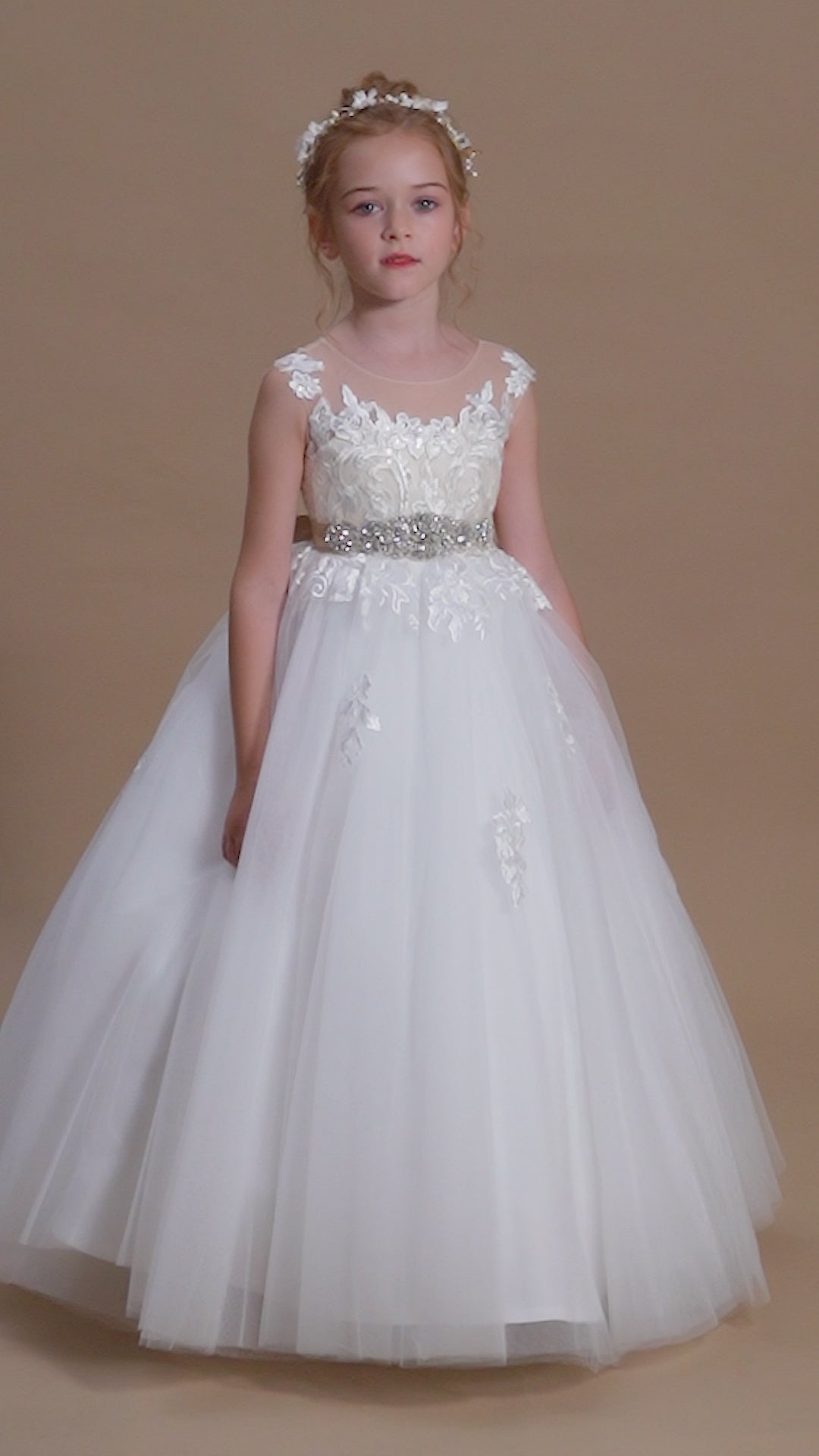 Ball Gown Sleeveless Scoop Neck Floor-Length Satin/Lace/Tulle Flower Girl Dresses With Beads Belt/Appliques Girls Gidiondress