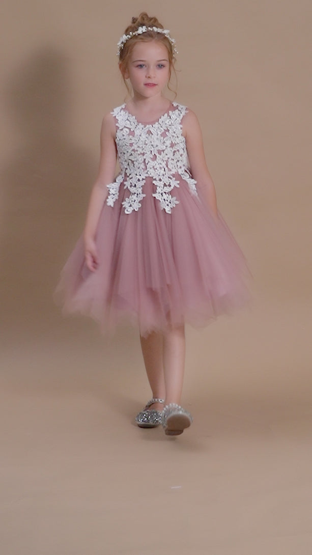 Sleeveless Scoop Neck Knee-Length Tulle Flower Girl Dresses/Girls Birthday Dresses With Appliques Gidiondress
